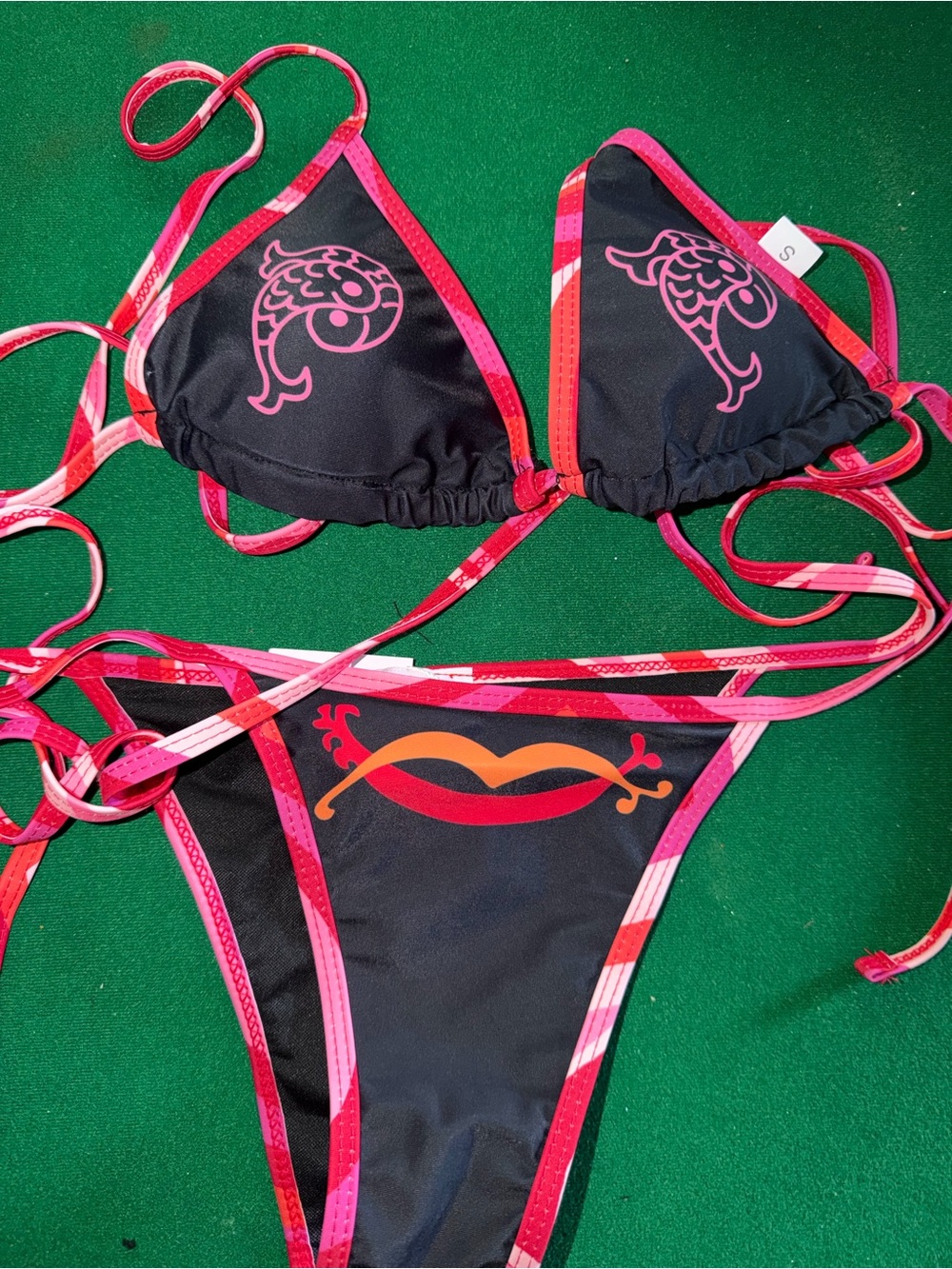 Emilio Pucci Black Bikini with Pink and Orange Accents